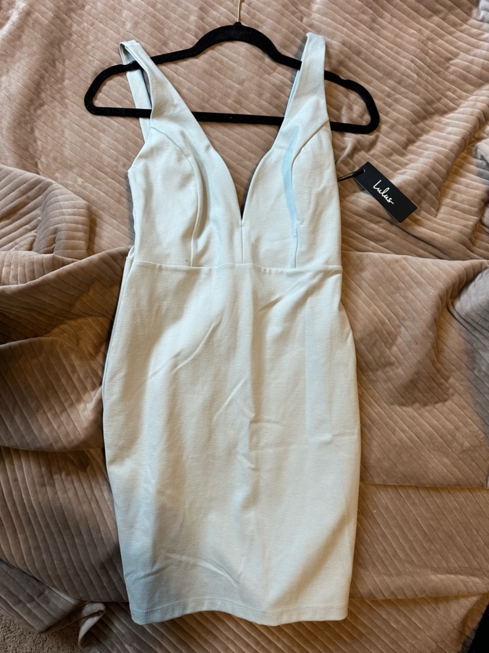 Lulu's Pale Blue Plunge Sheath Mini Dress